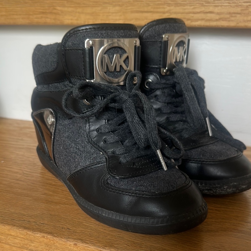 Michael Kors Black and Gray High-Top Sneakers with Silver Accents